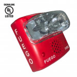 SIRENA CON LUZ ESTROBO UL ROJA 12~24VDC 15CD A 110CD